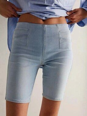 Free People We The Free Trixie Pull-On Shorts Stretch Wash Blue Size M